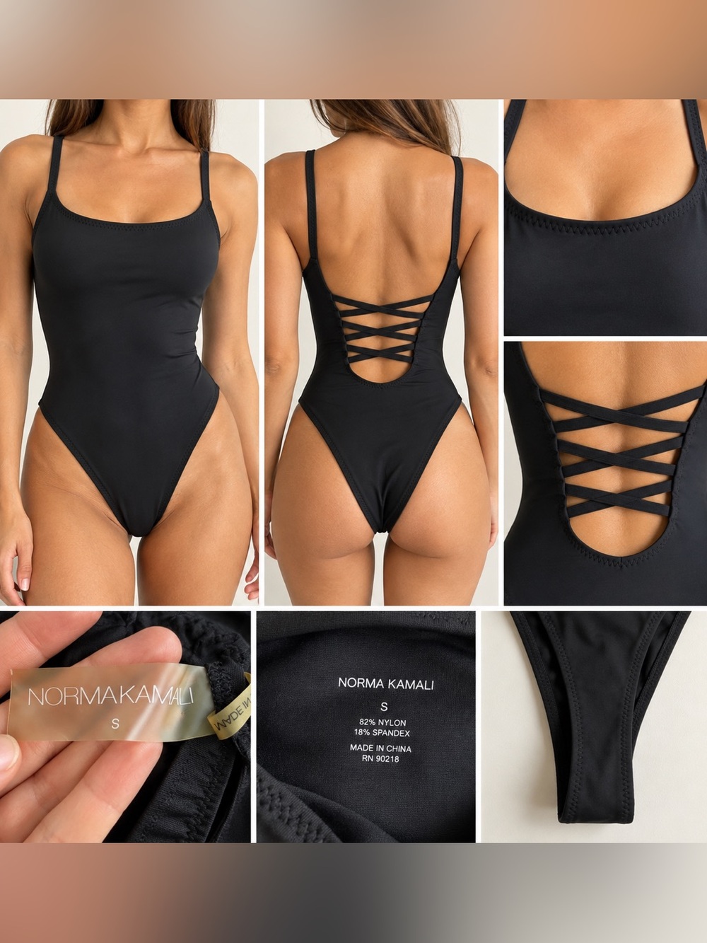 Norma Kamali Black Crisscross Back One-Piece Bodysuit